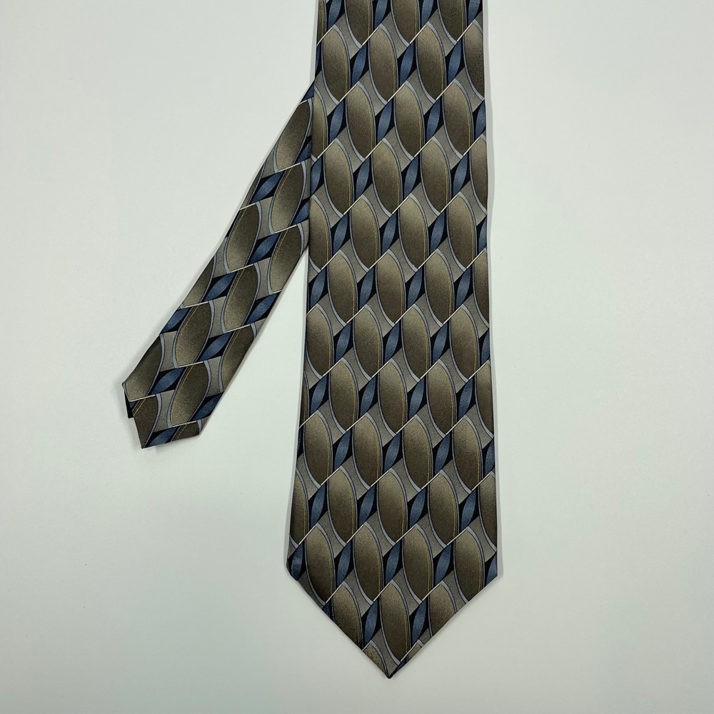 Axis L.A. Bronze Gold Blue Geometric Abstract Silk Necktie Mens One Size